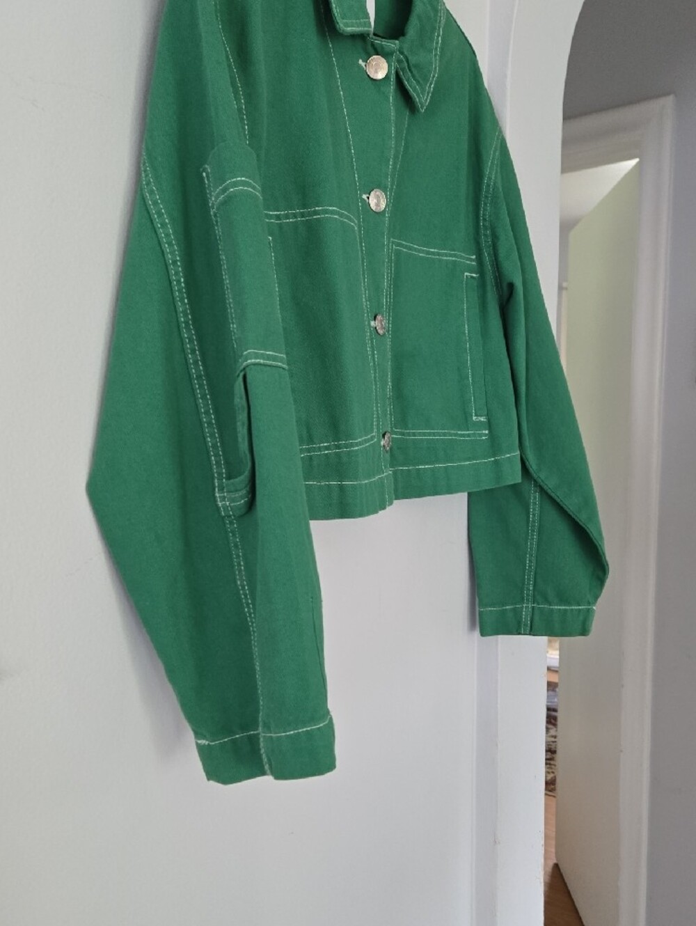 Bershka Emerald Green Cropped Button Jacket - Picture 4 of 8